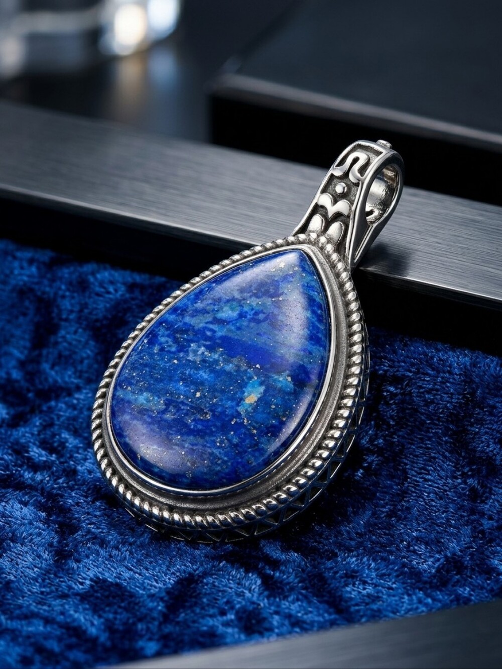 Blue Lapis Lazuli Stainless Steel Teardrop Pendant